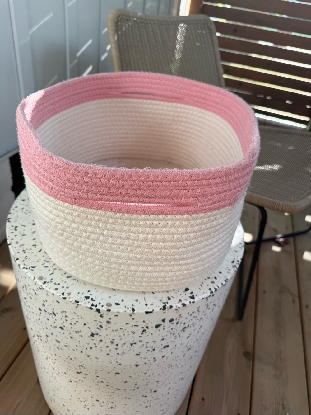 The Container Store Small Kawaii Cotton Rope Bin with Handles Pink Cream